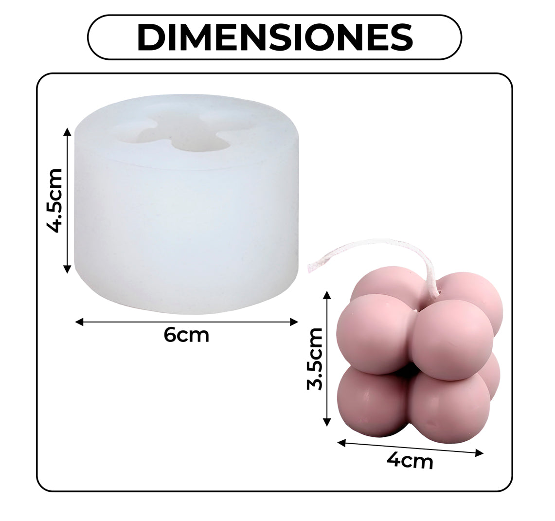 MOLDE DE SILICONA PARA VELAS CUBO PEQUEÑO BURBUJAS 3D DIY
