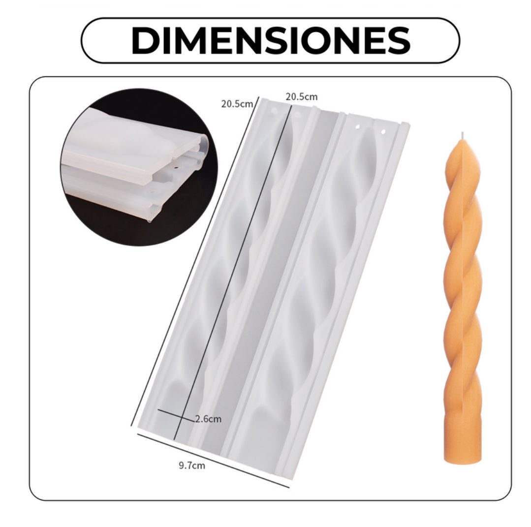 MOLDE DE SILICONA PARA VELA LARGA CON FORMA ESPIRAL 3D