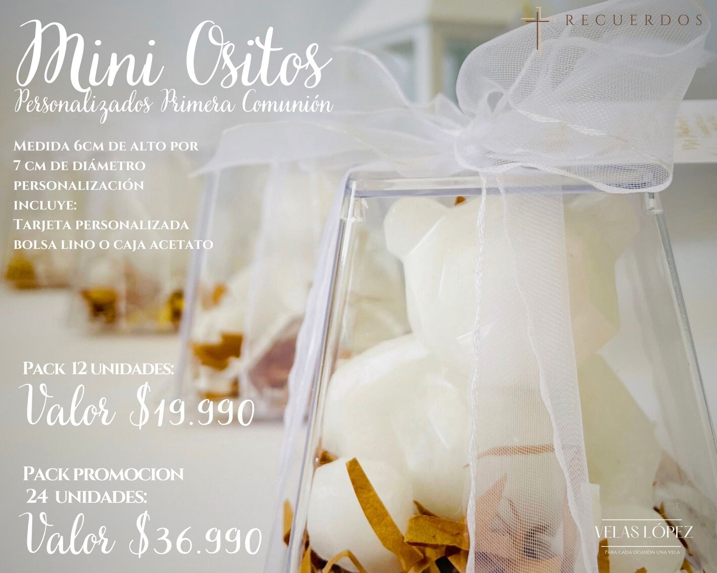 Pack 12 Mini Velas Ositos Primera Comunión Recuerdos