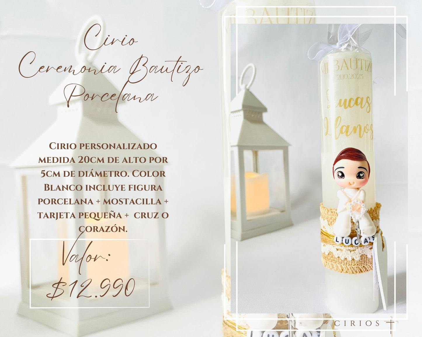 Cirio Ceremonia Bautizo Porcelana
