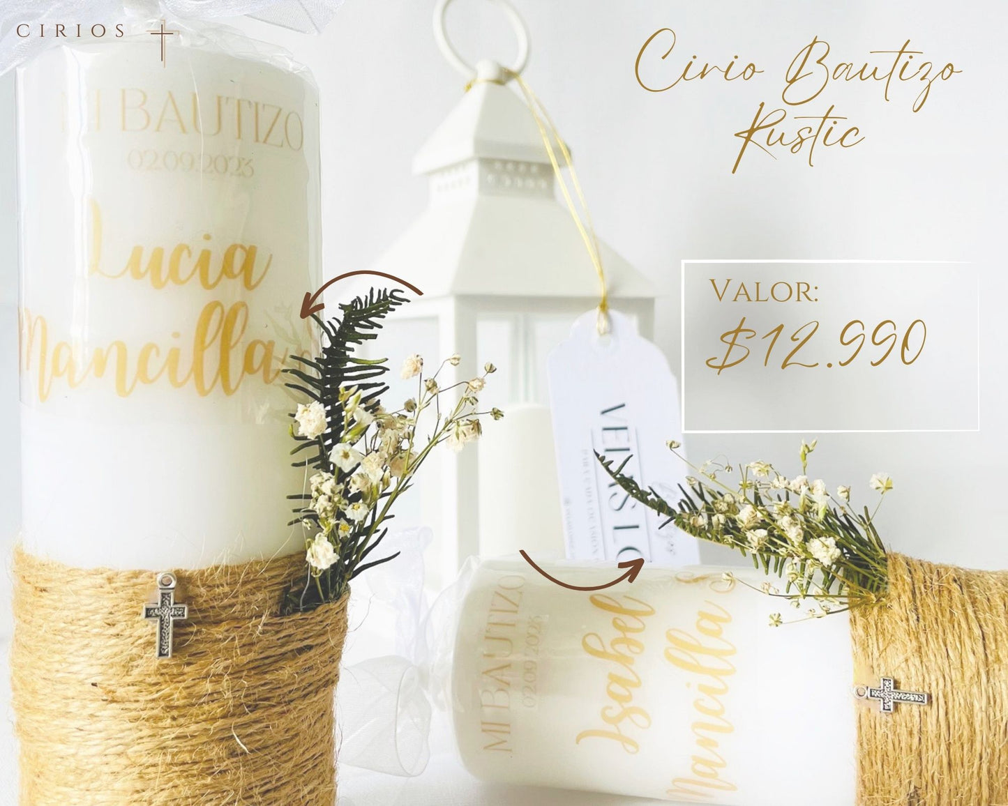 Cirio Ceremonia Bautizo Rustic