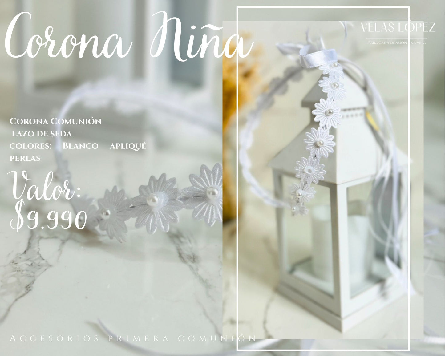 Pack cirio porcelana Primera Comunión + Corona Niña + Brazalete