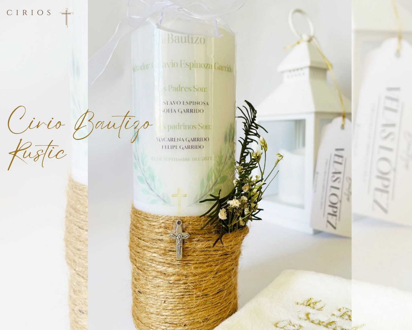 Cirio Ceremonia Bautizo Rustic Estampado