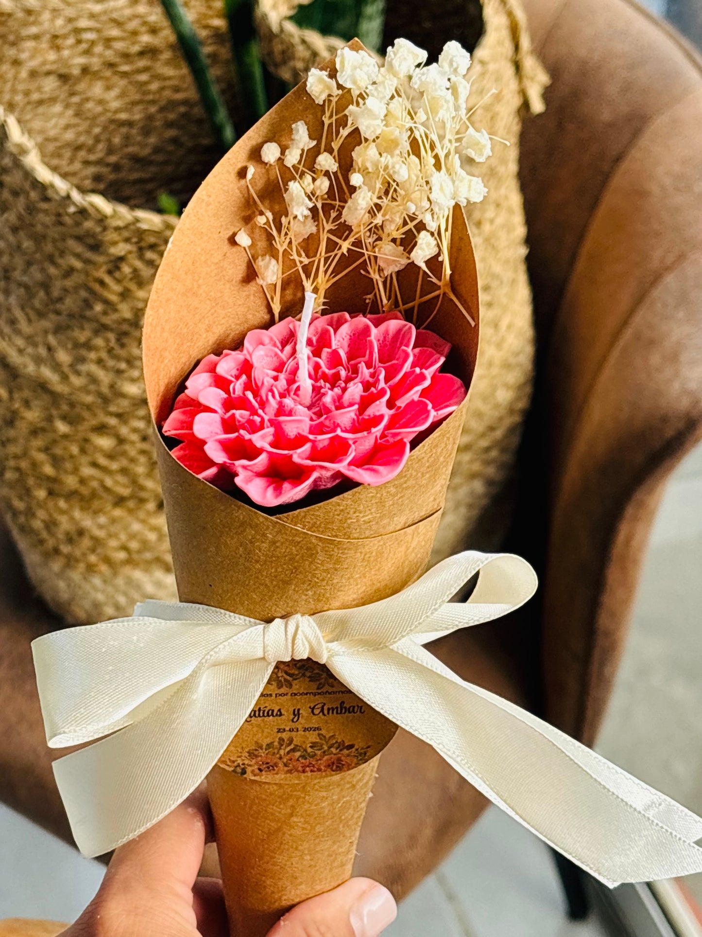 Flor de loto vela aromática + lazo y tarjeta personalizada