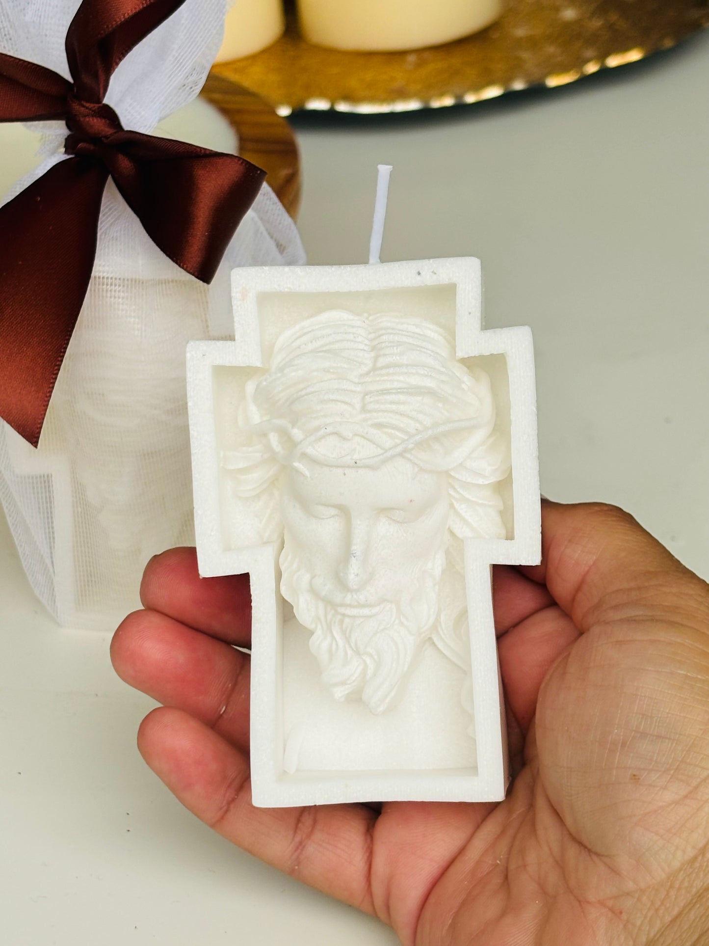Cristo crucificado vela + tarjeta personalizada