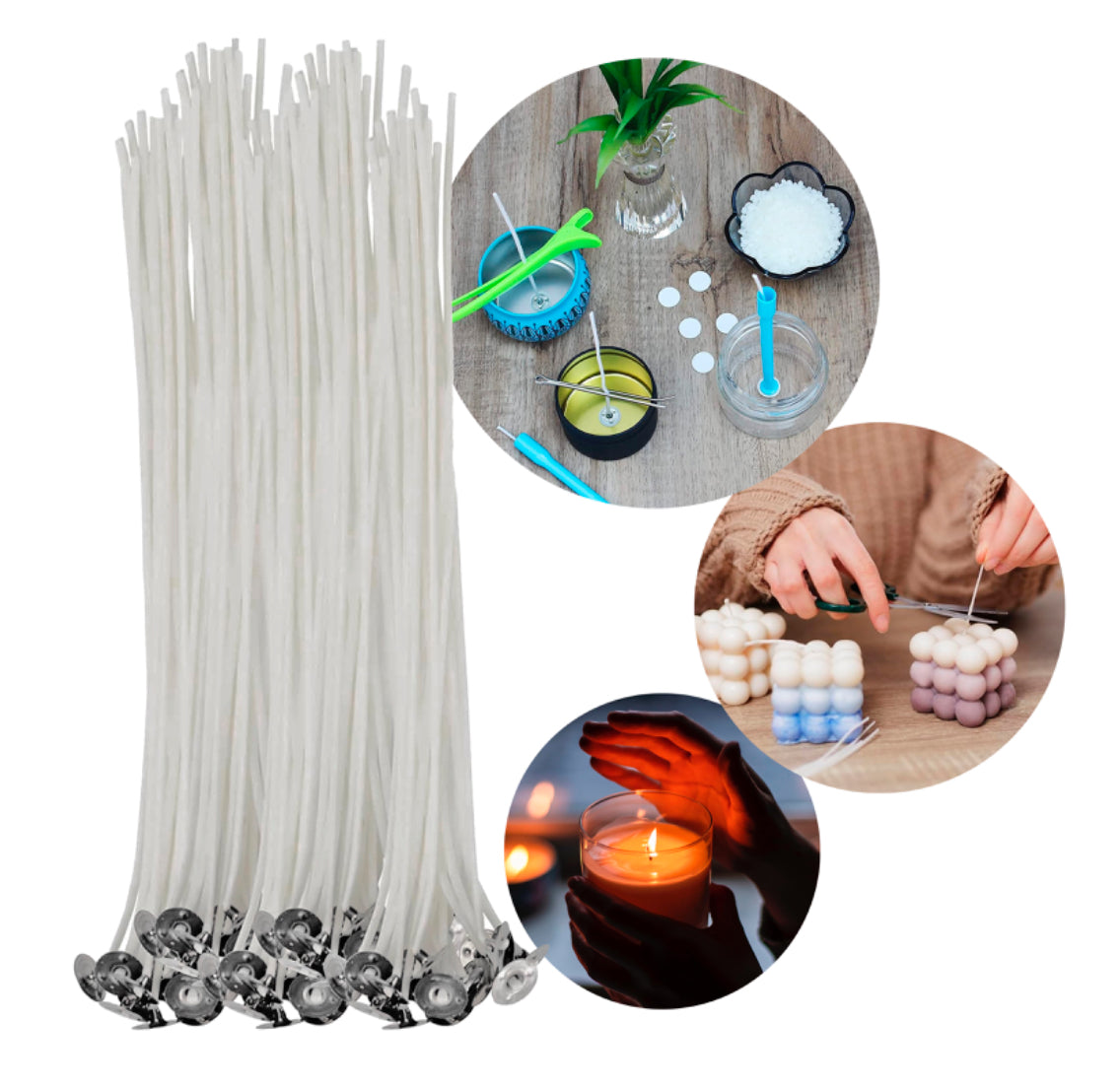 PÁBILOS ENCERADOS MECHA DE VELA 100 UDS CON WICK TABS 20 CM