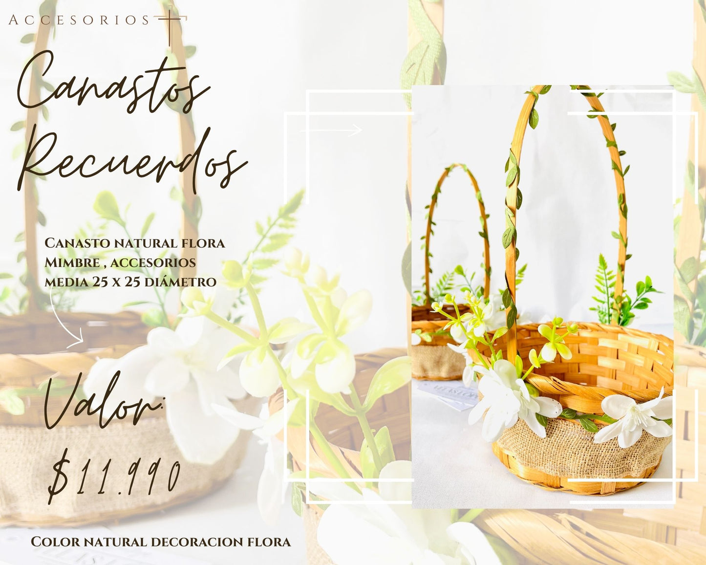 Canasto Recuerdos Mimbre Natural 25 x 25 cm
