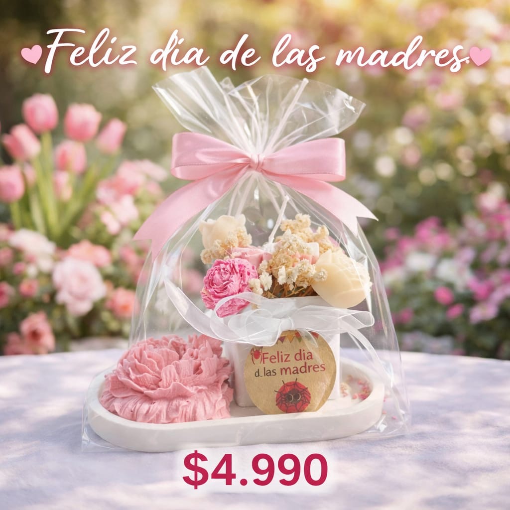 Maceta flores velas + Peonina Xs + base + tarjeta y empaque