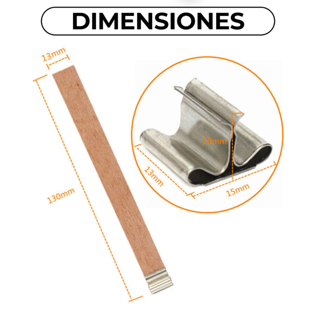 MECHAS DE MADERA CON SOPORTE PARA VELAS 13 X 130 MM 50 UNDS