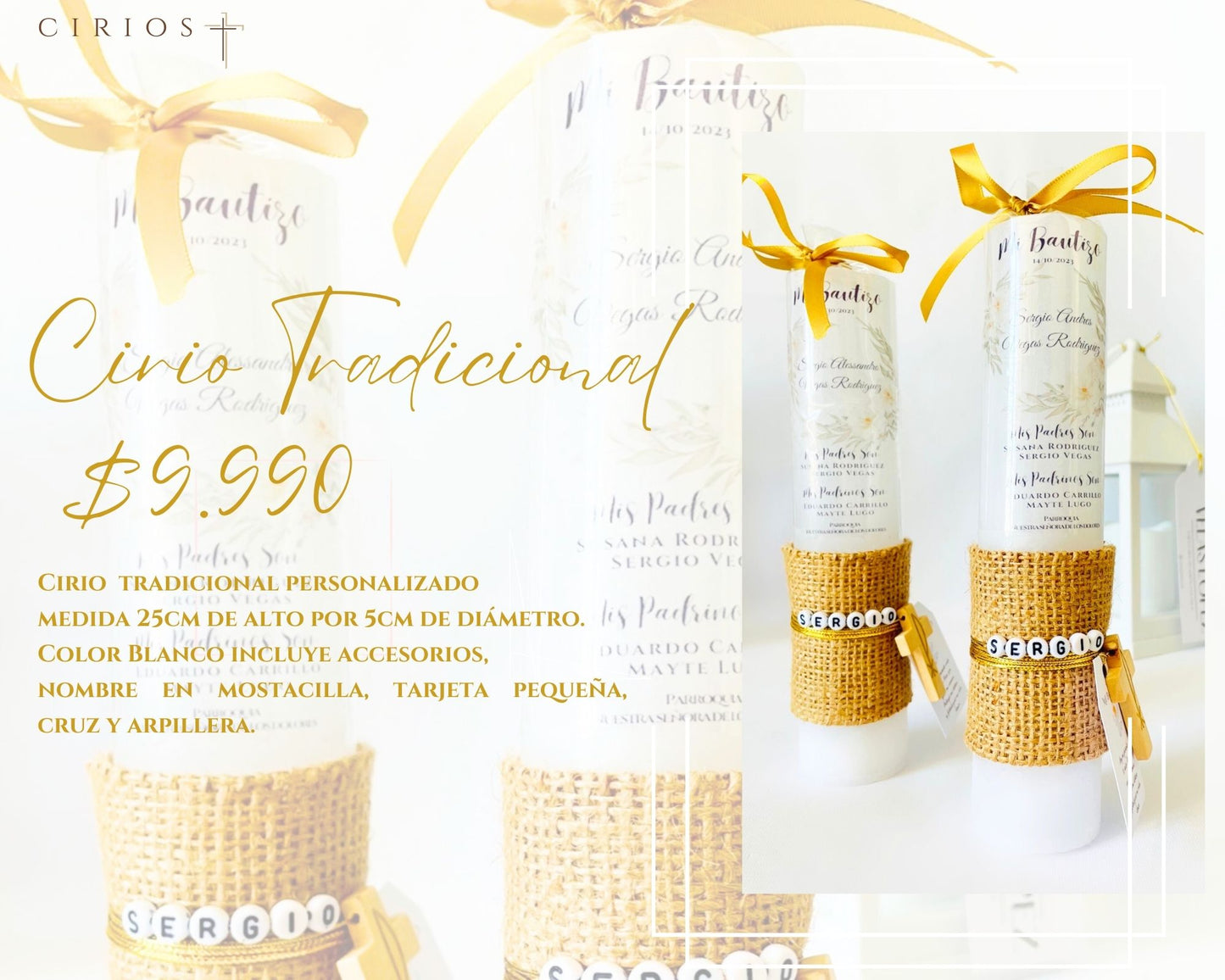 Cirio Ceremonia Bautizo tradicional Personalizado
