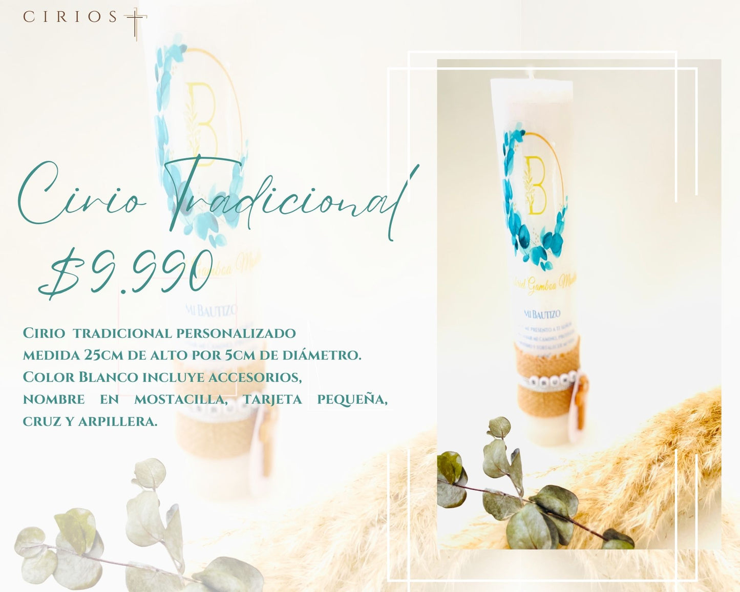 Cirio Ceremonia tradiciona Bautizo o Primera Comunión Personalizado