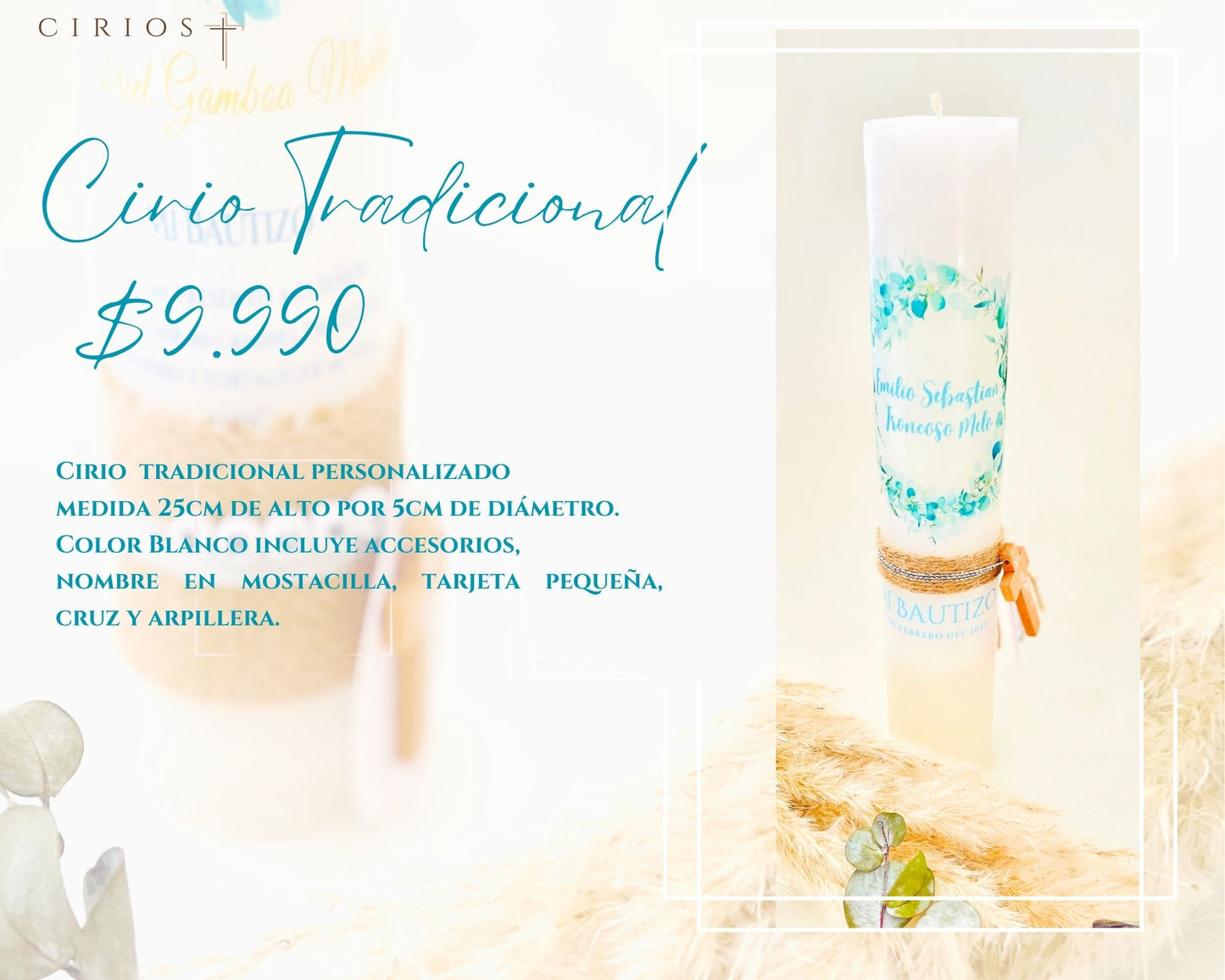 Cirio Ceremonia Bautizo tradicional Personalizado