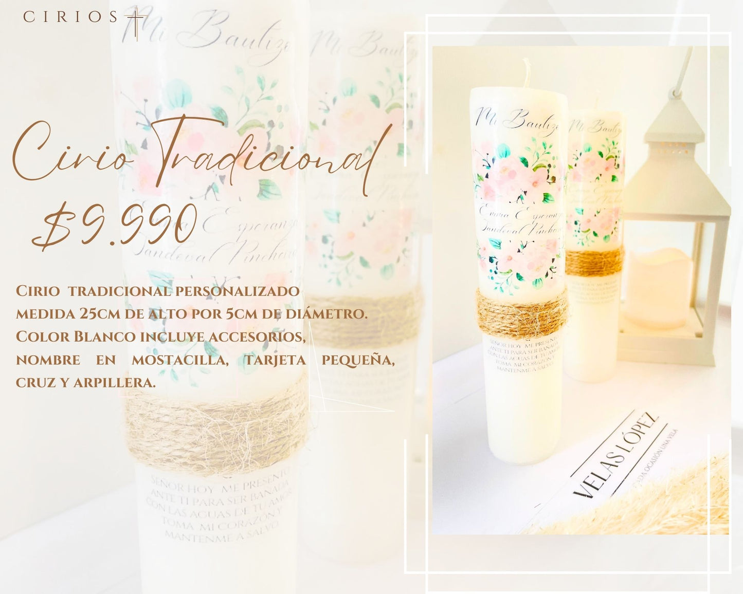 Cirio Ceremonia Bautizo tradicional Personalizado