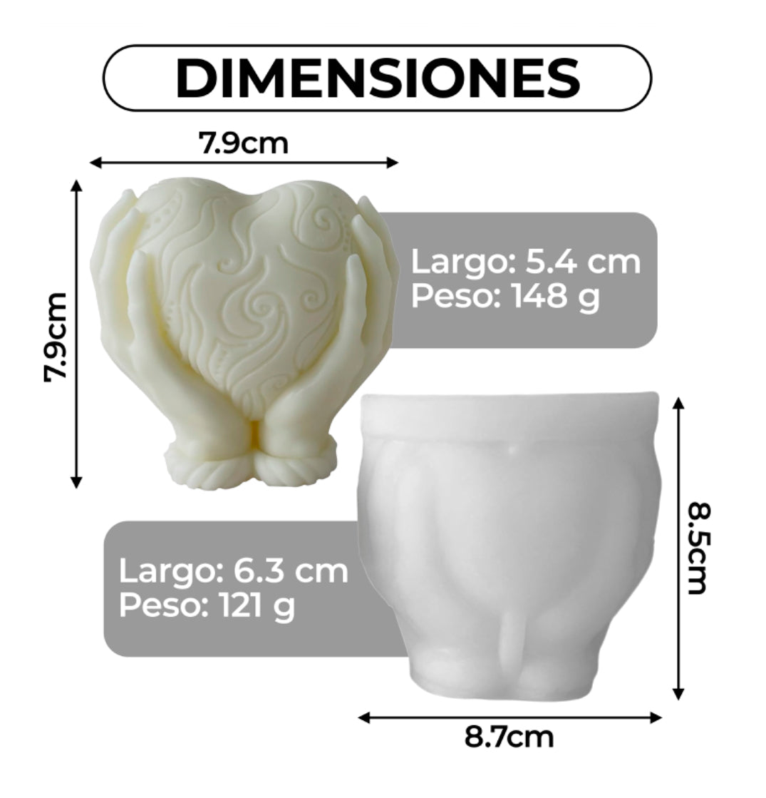 MOLDE DE SILICONA PARA VELA CORAZÓN CON MANOS RESINA 3D