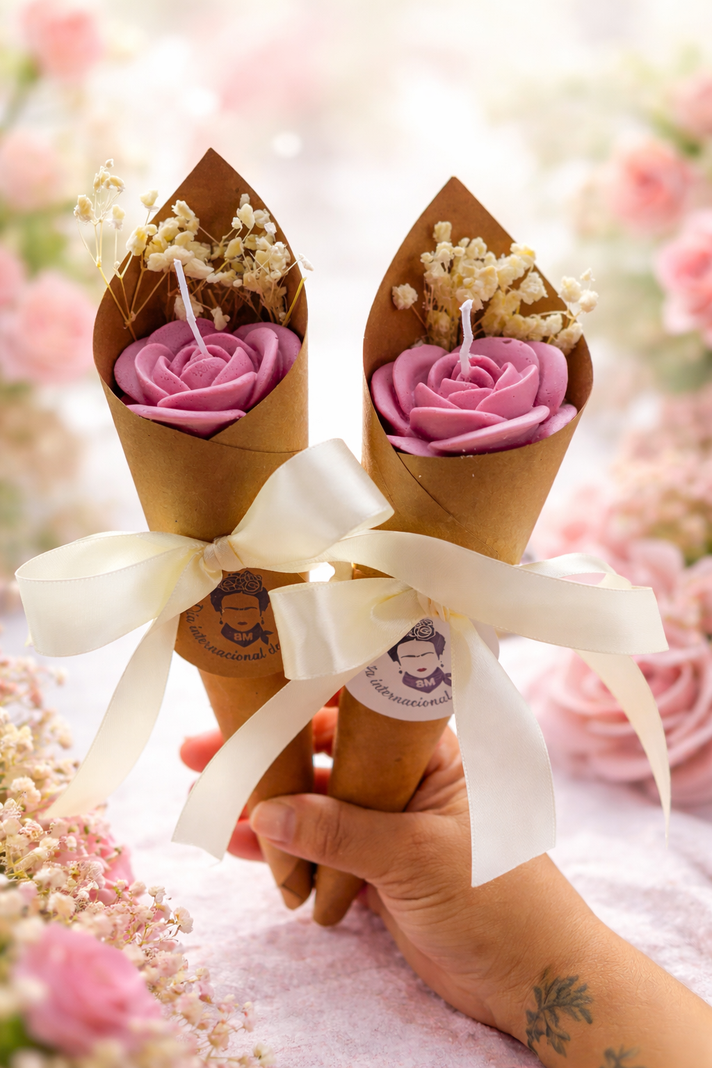 Rosas velas corporativas y personalizada