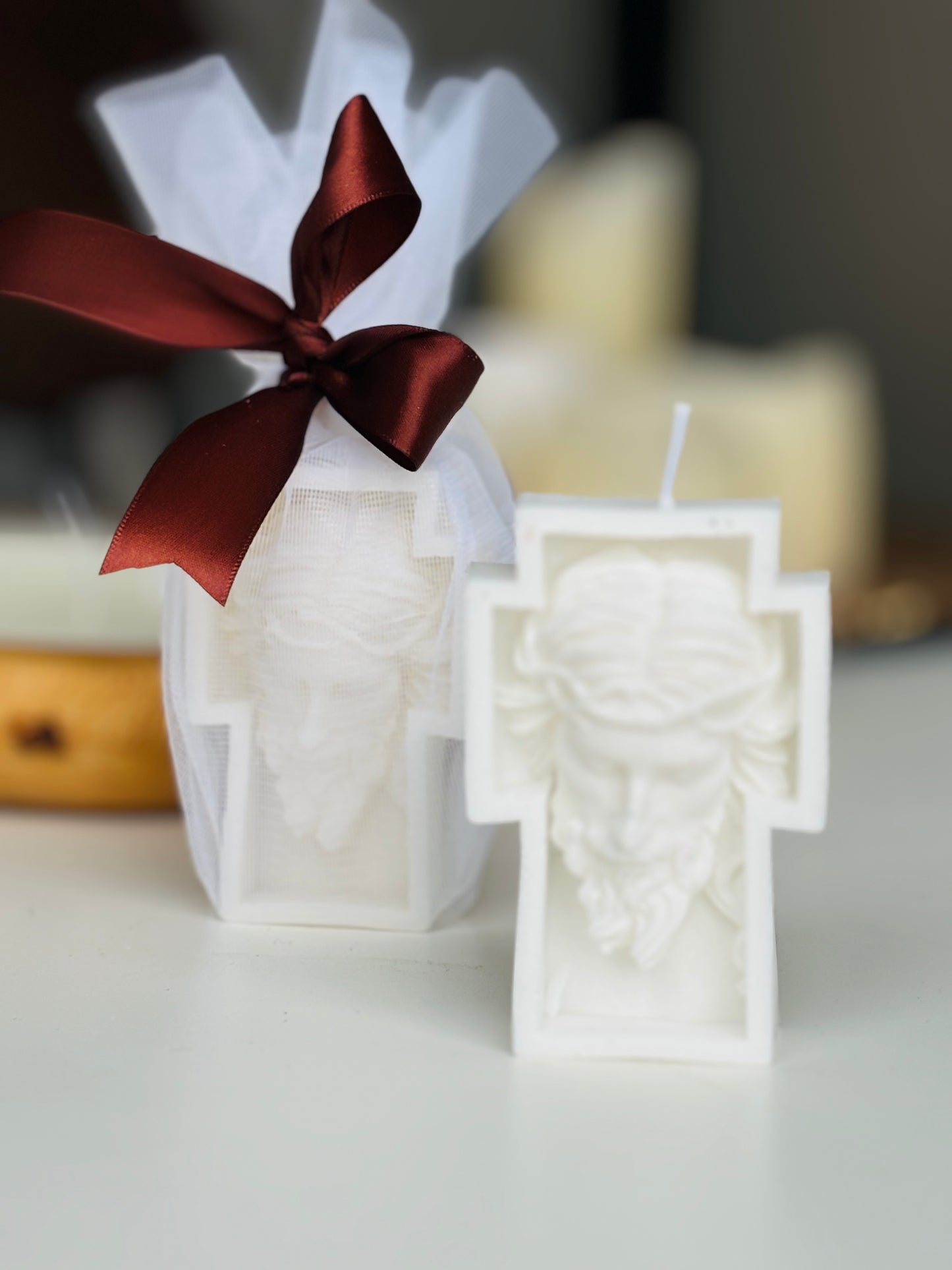 Cristo crucificado vela + tarjeta personalizada