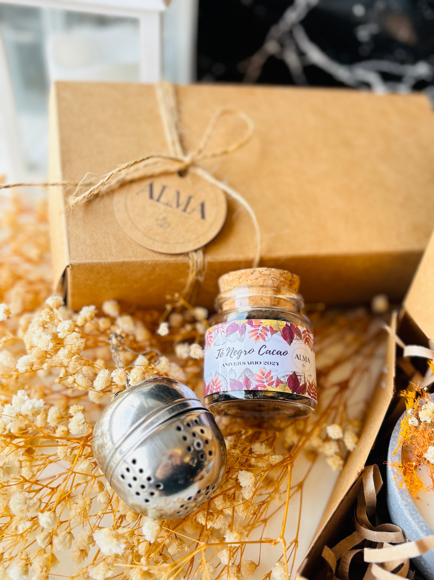 Set té personalizado + infusor + bolsa de organza