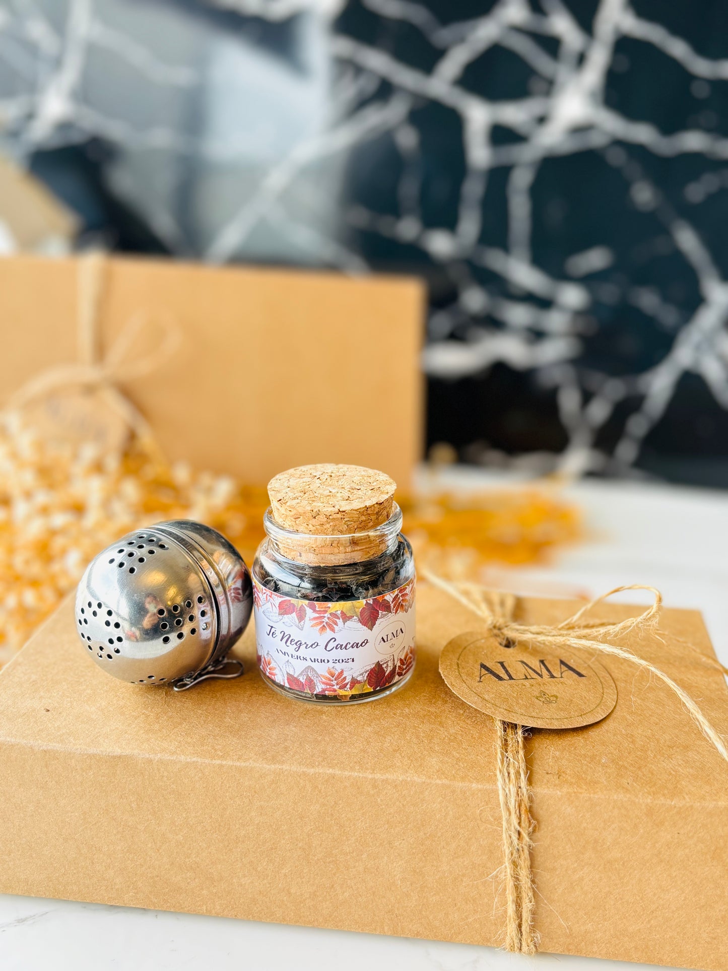 Set té personalizado + infusor + bolsa de organza