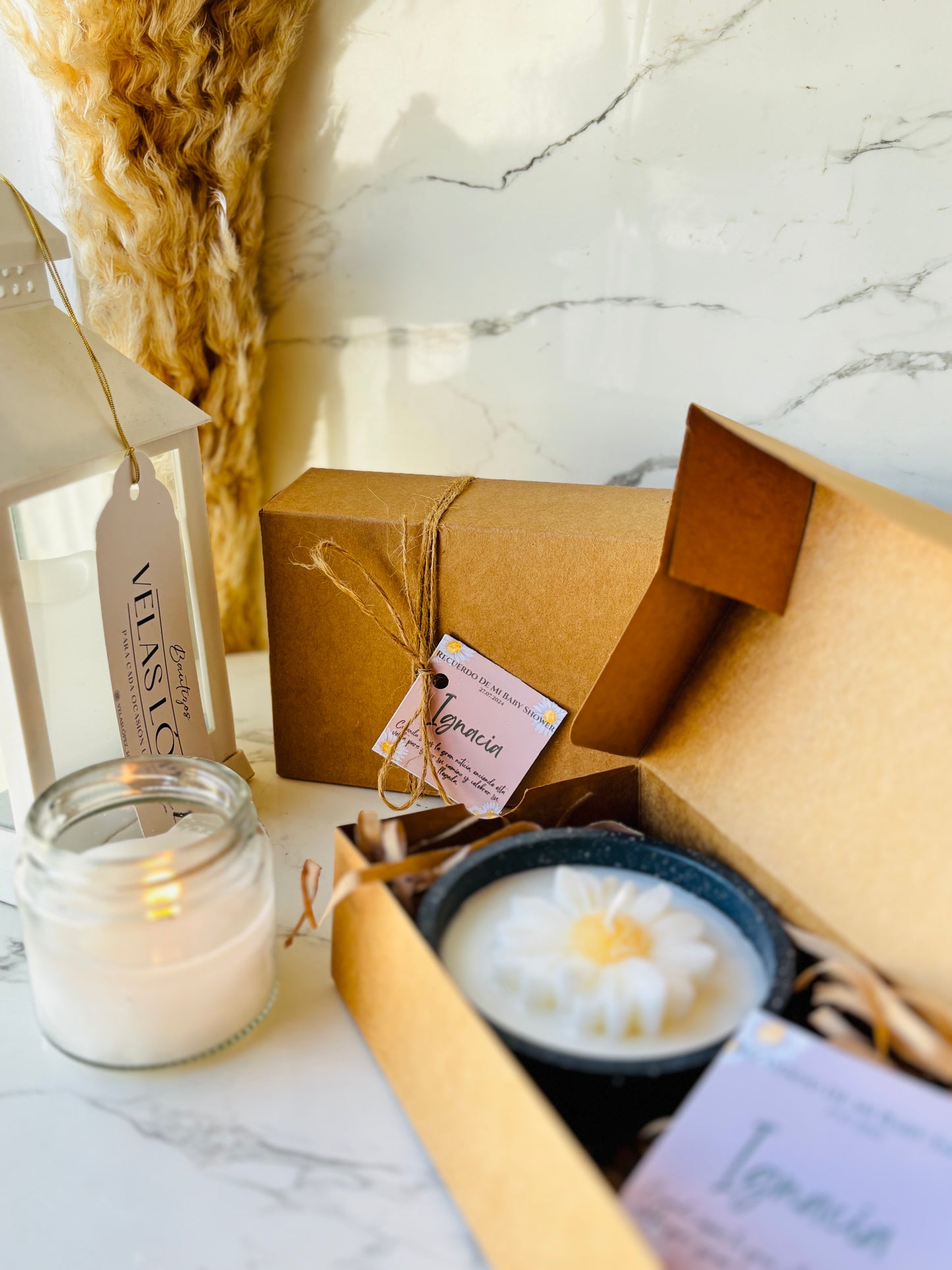 Box baby shower vela margarita + empaque Kraft + 2 tarjetas
