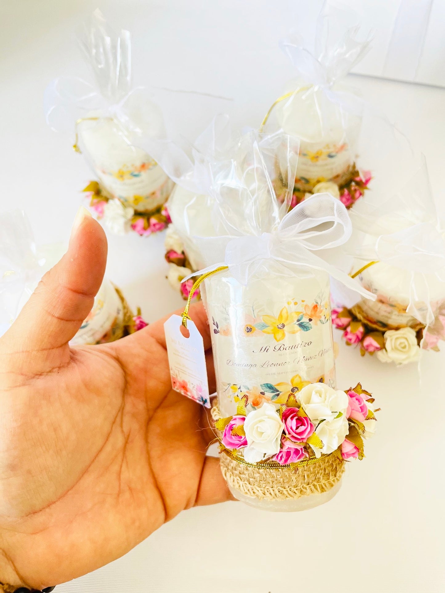 Mini vela estampada Bautizo, Babyshower, Primera comunion Rustic personalizada