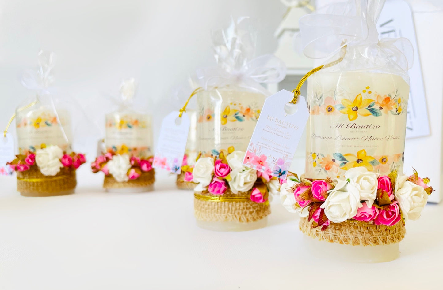 Mini vela estampada Bautizo, Babyshower, Primera comunion Rustic personalizada