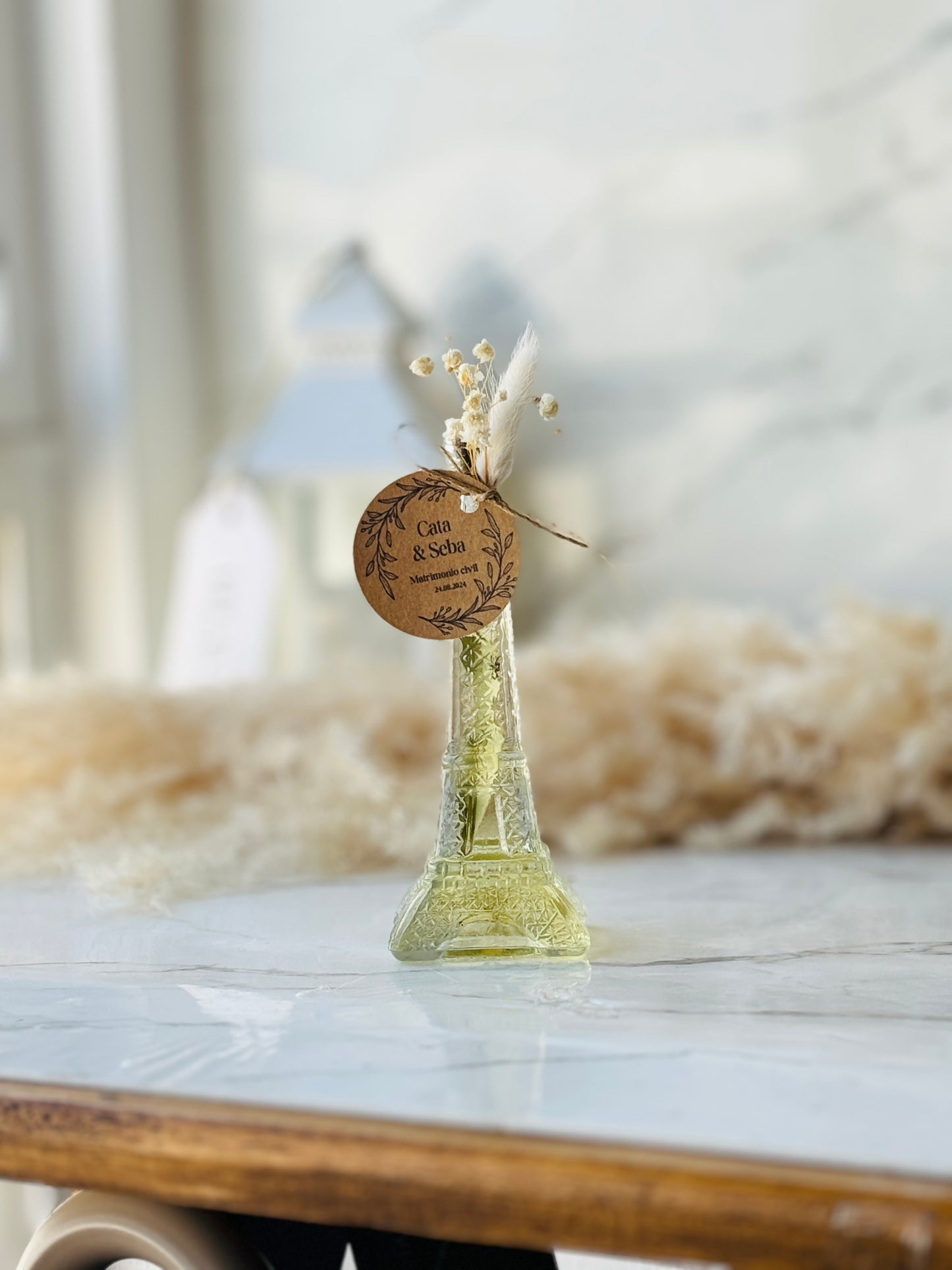 Botella vidrio aceite oliva + romero souvenir matrimonio personalizado