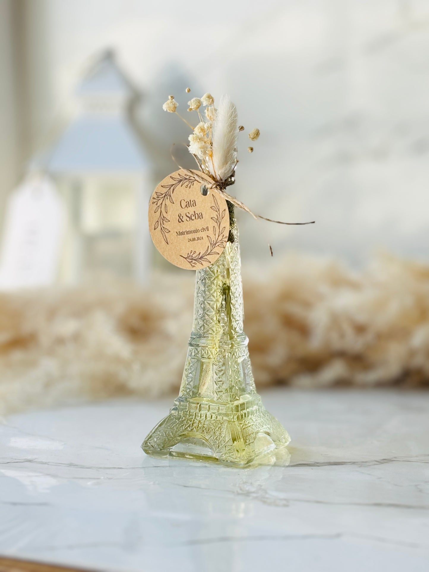 Botella vidrio aceite oliva + romero souvenir matrimonio personalizado