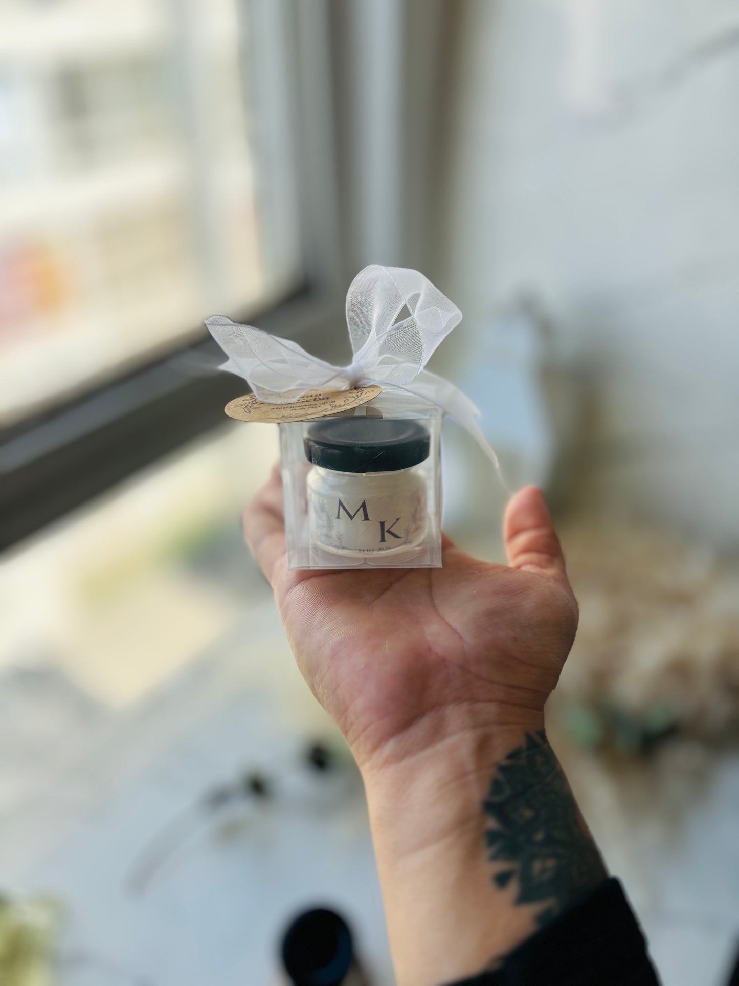 Vela 30 gramos matrimonio souvenir + caja acetato