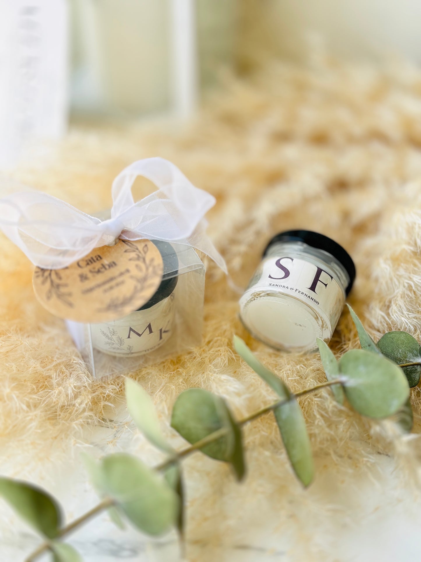 Vela 30 gramos matrimonio souvenir + caja acetato