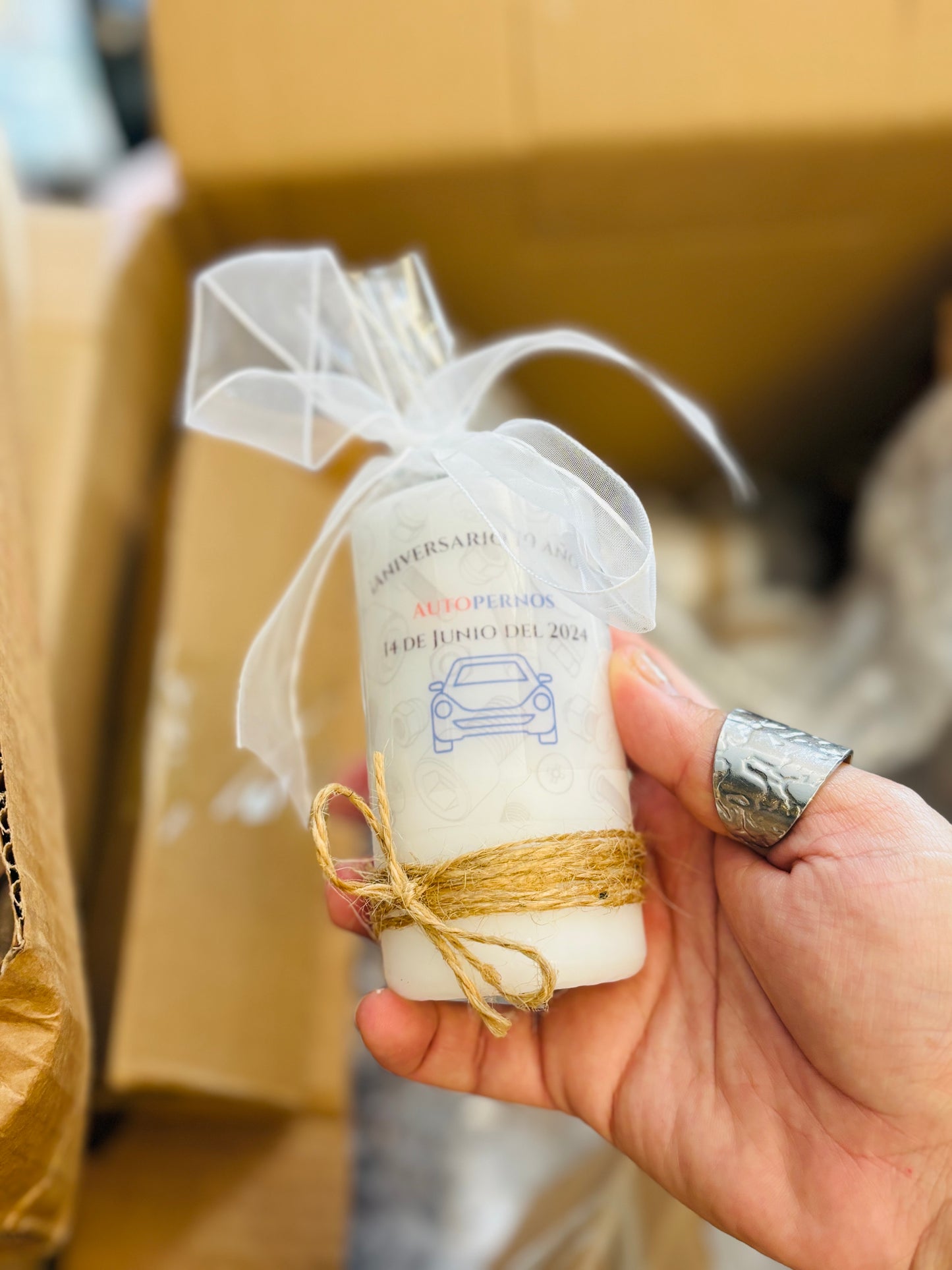 Vela rústica 10 cm de alto x 5 de diámetro estampada