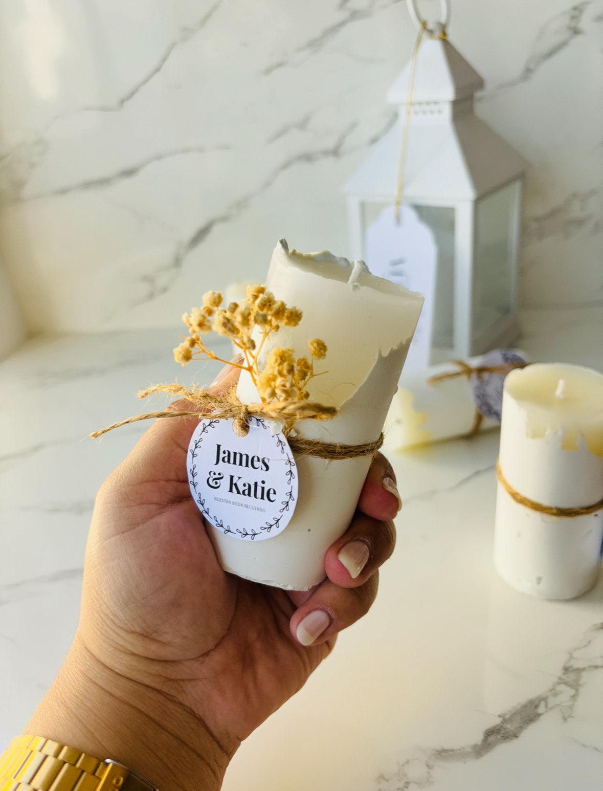 Mini vela soya con base de concreto souvenir