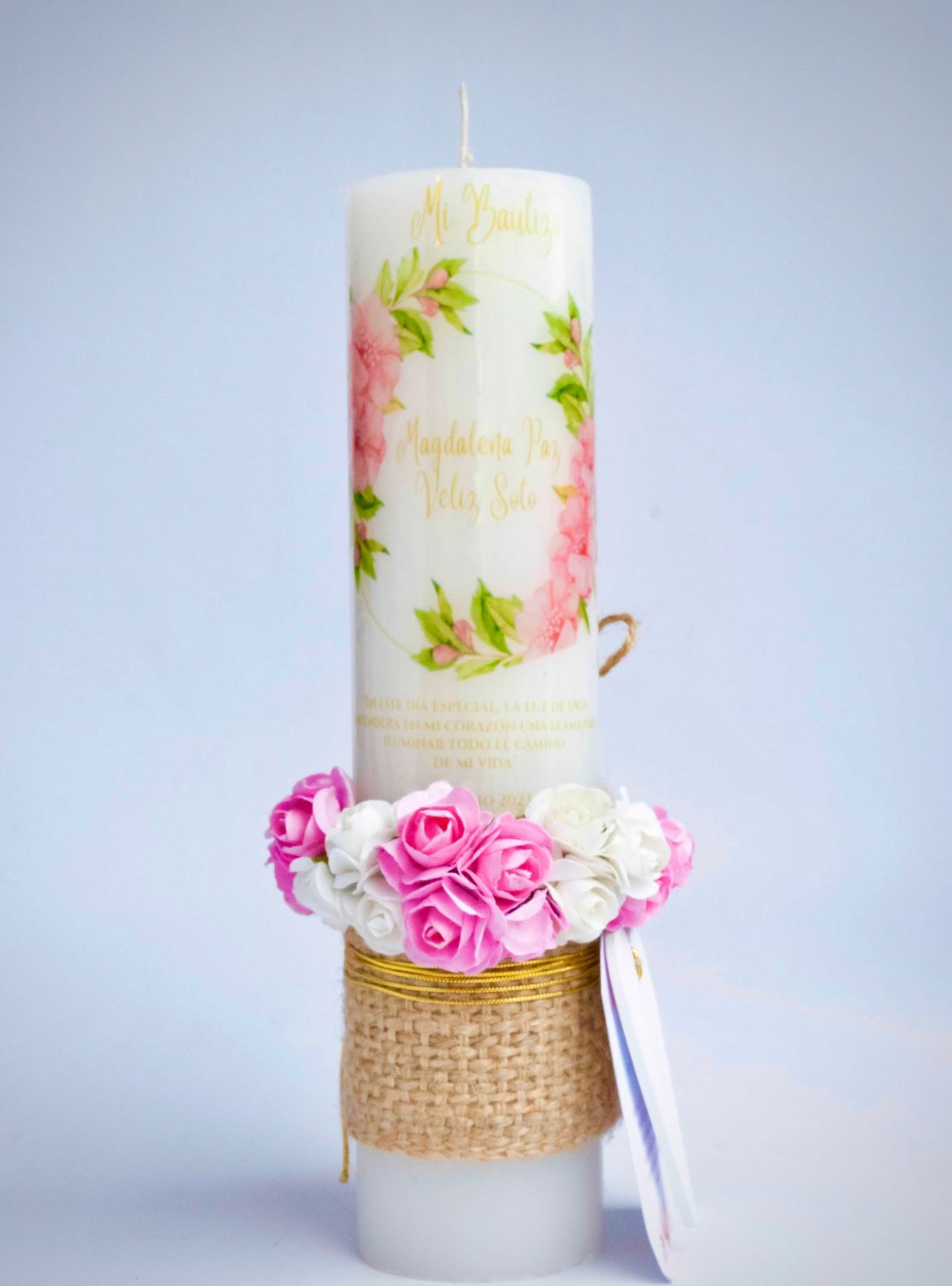 Cirio Ceremonia Bautizo flores Personalizado