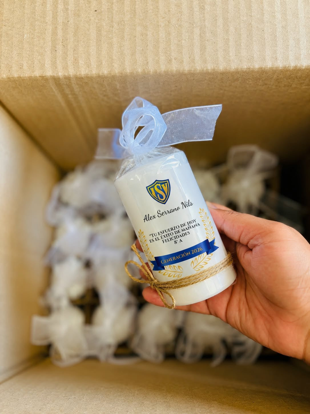 VELA GRACUACION PERSONALIZADA CON NOMBRES 10 cm ALTO