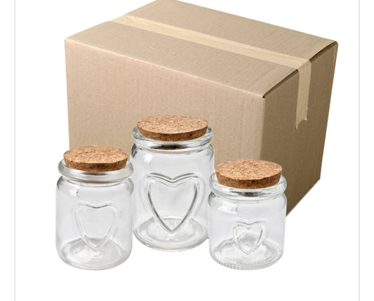 120 frascos de vidrio centro corazón tapa corcho 150 ml