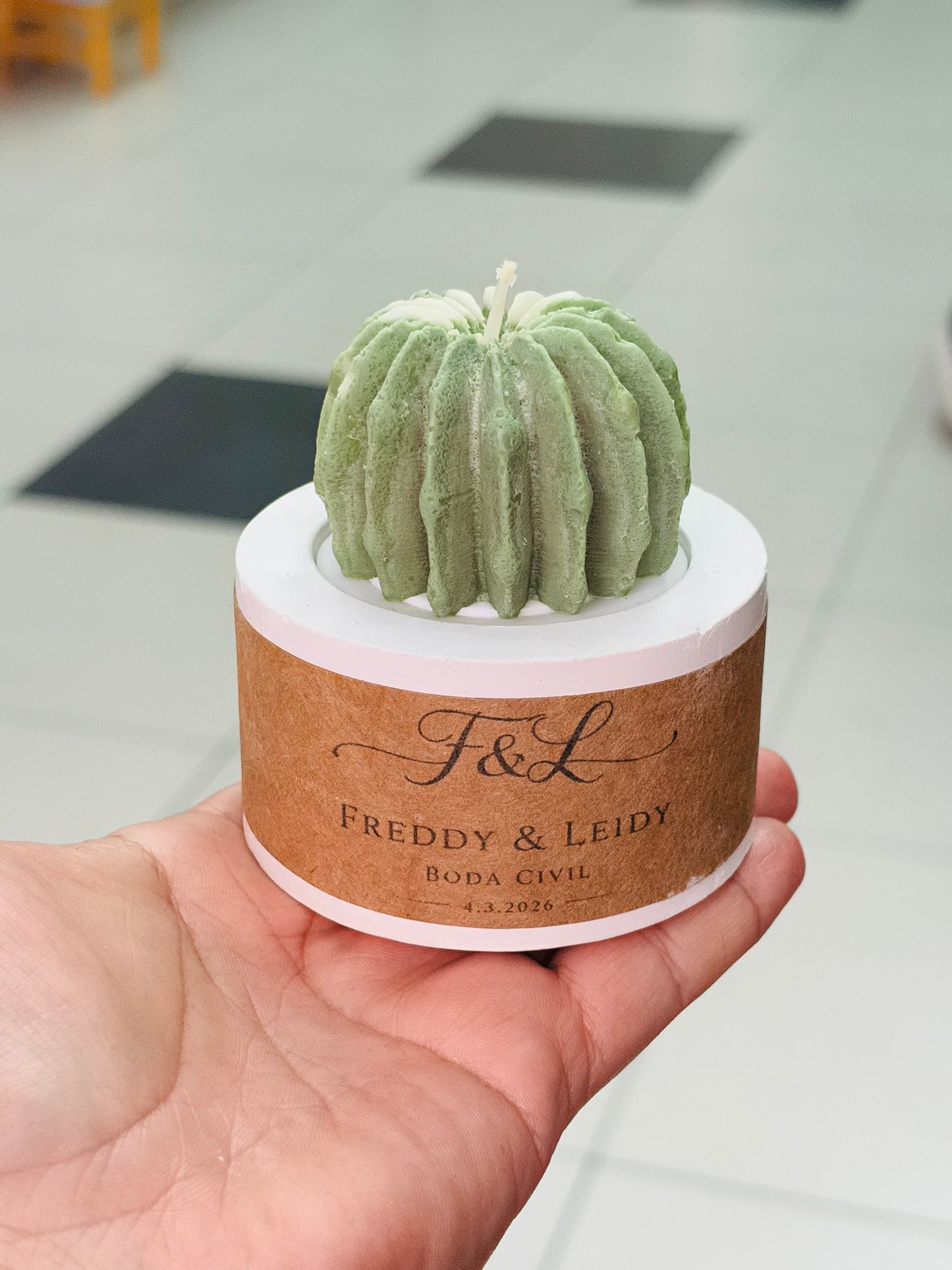 Cactus vela + maceta + personalización docena