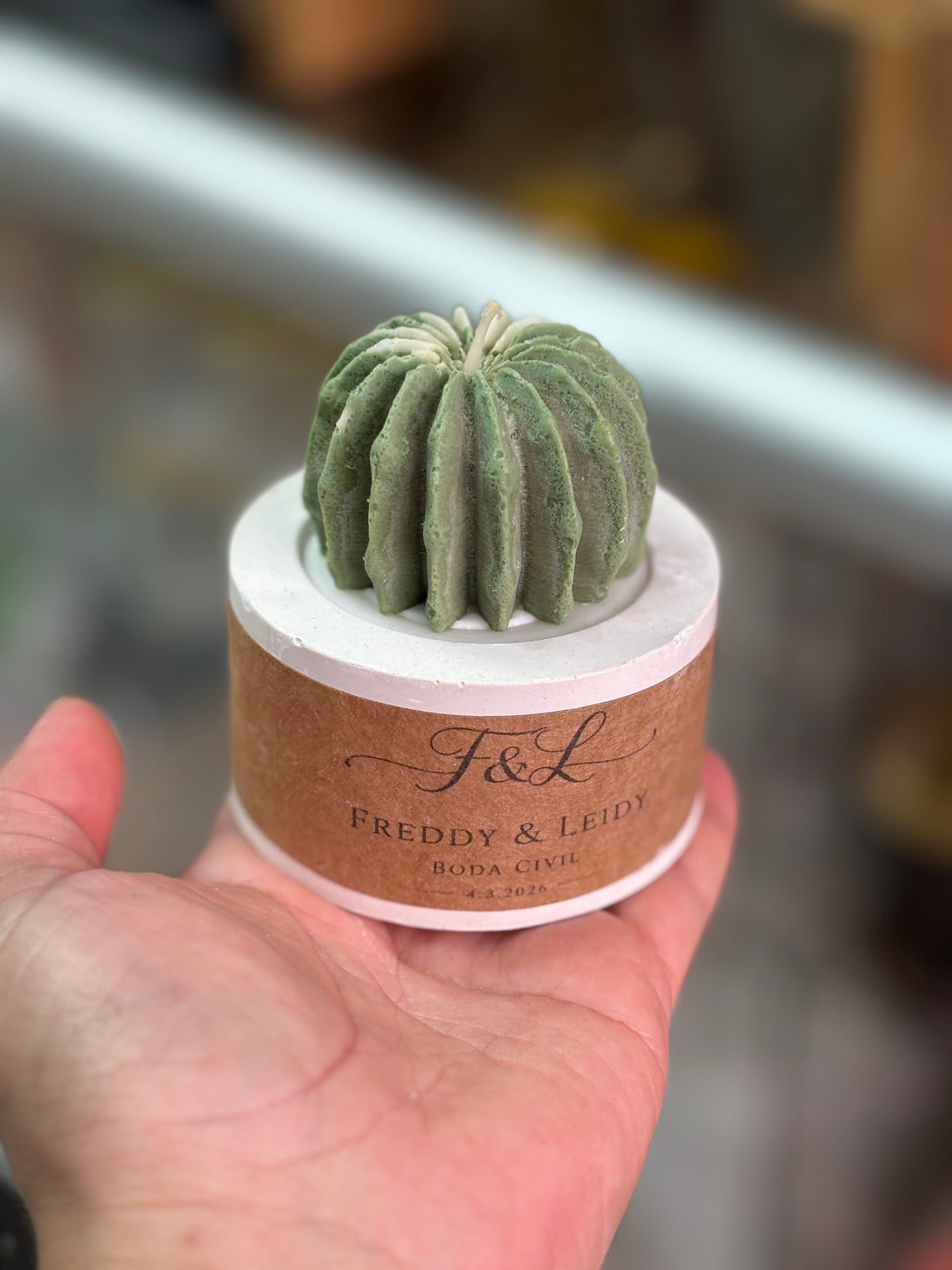 Cactus vela + maceta + personalización docena