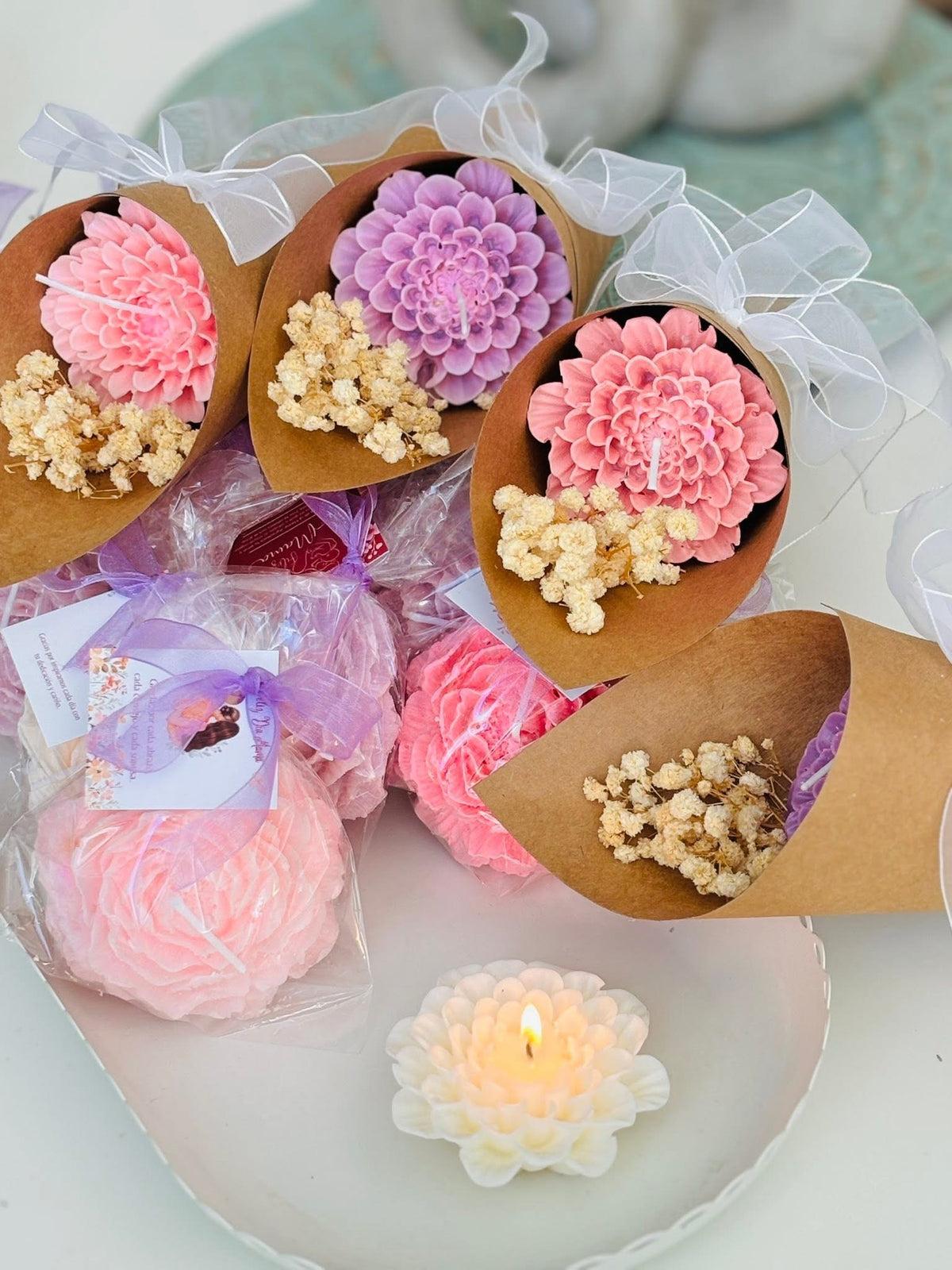 PACK 12 VELAS RAMO FLOR DE LOTO AROMATICAS + TARJETA PERSONALIZADA