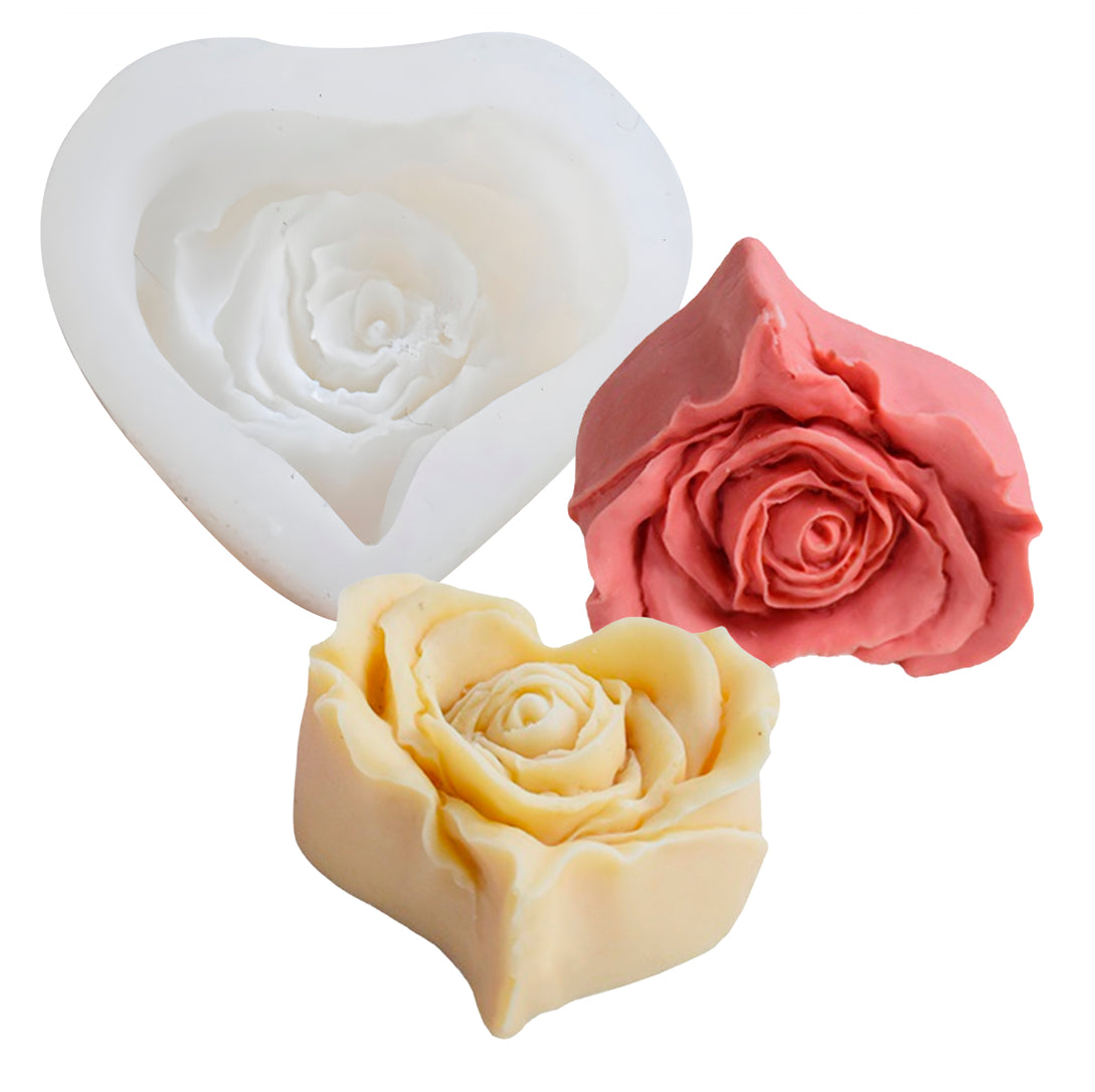 MOLDE SILICONA PARA VELA FLOR ROSA CON FORMA DE CORAZÓN