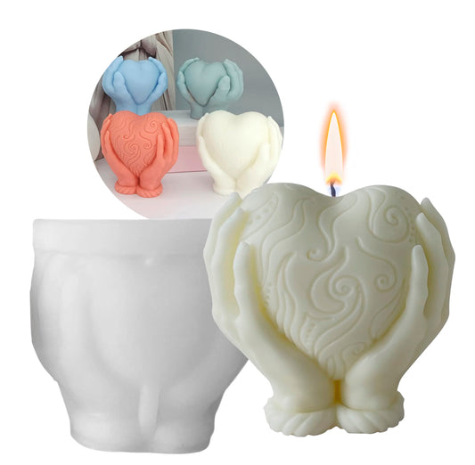 MOLDE DE SILICONA PARA VELA CORAZÓN CON MANOS RESINA 3D
