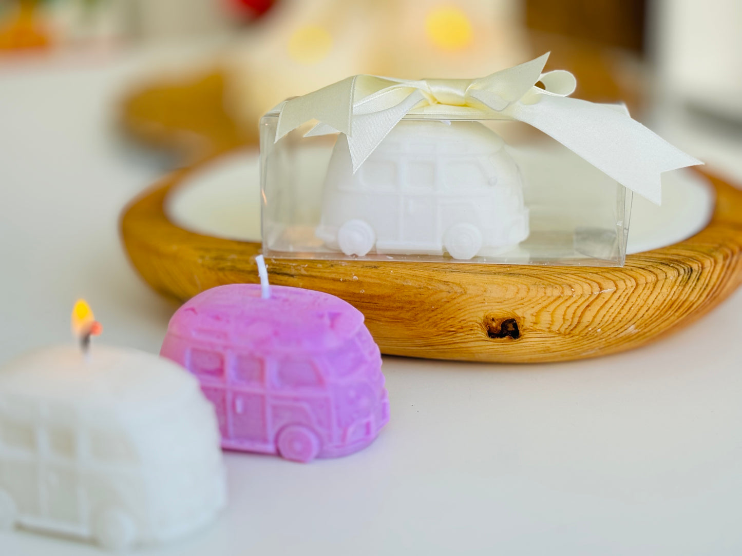 Vela combi + caja acetato + tarjeta personalizada (aromática)