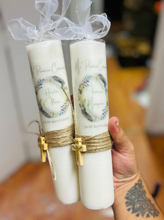 CIRIO 20 cm PERSONALIZADO ESTAMPADO PRIMERA COMUNIÓN  VALOR POR DETALLE