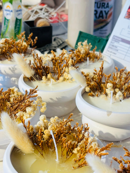 Cuenco cera de coco + flores mix