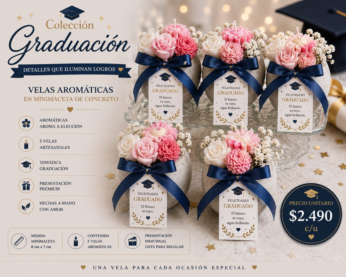 MACETE REDONDA CON FLORES EN VELAS + TARJETA PERSONALIZADA + LAZO SEDA