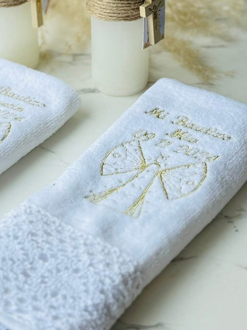 PACK BAUTIZO VELON 25 x 7 ESTAMPADO + TOALLA BORDADA