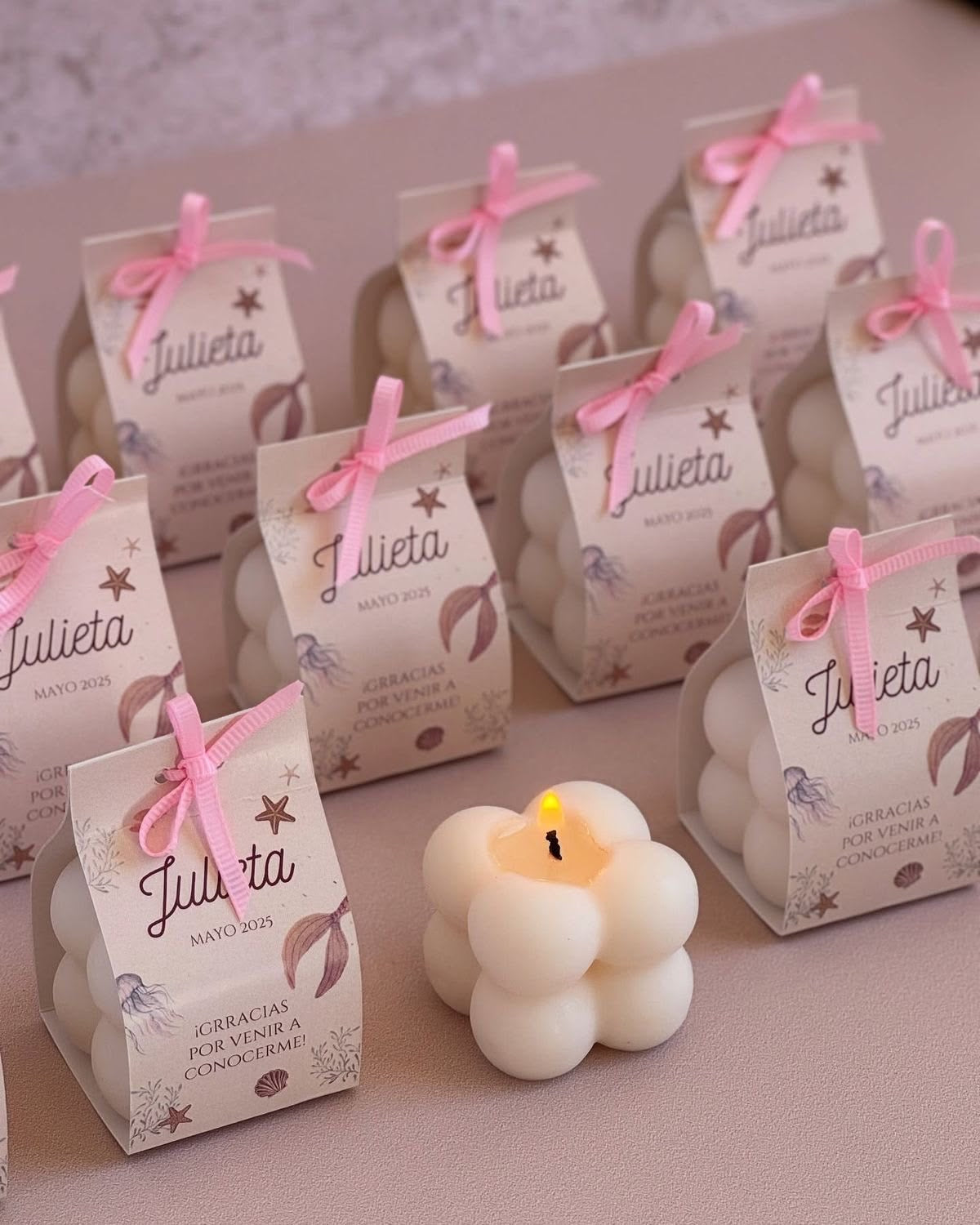 12 VELITAS AROMÁTICAS BURBUJA + EMPAQUE PERSONALIZADO BABY SHOWER