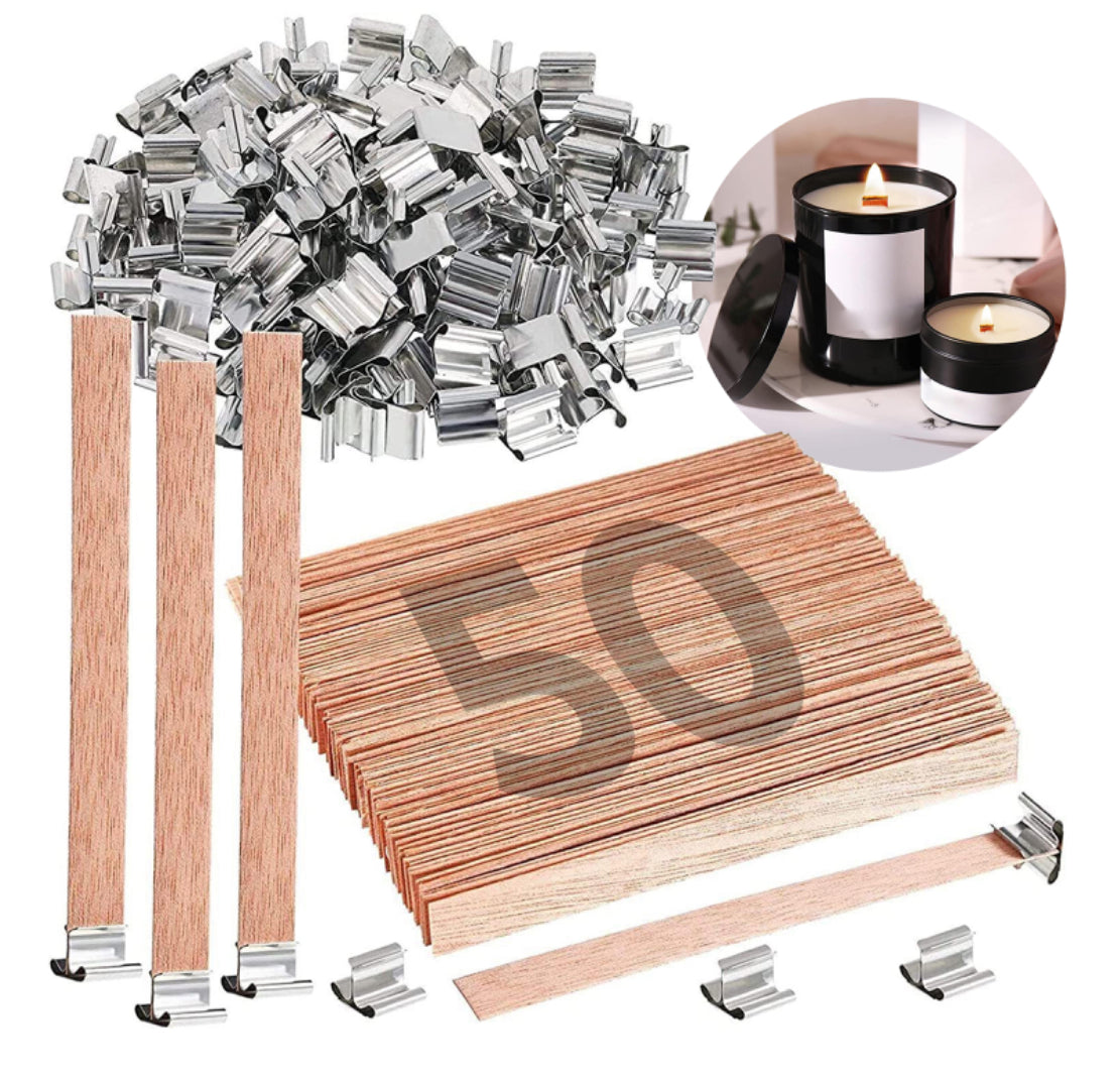 MECHAS DE MADERA CON SOPORTE PARA VELAS 13 X 130 MM 50 UNDS