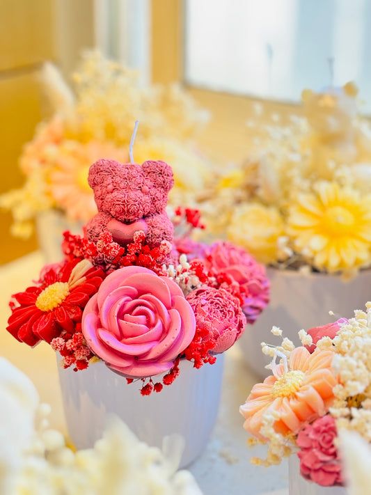Arreglo floral vela aromática oso