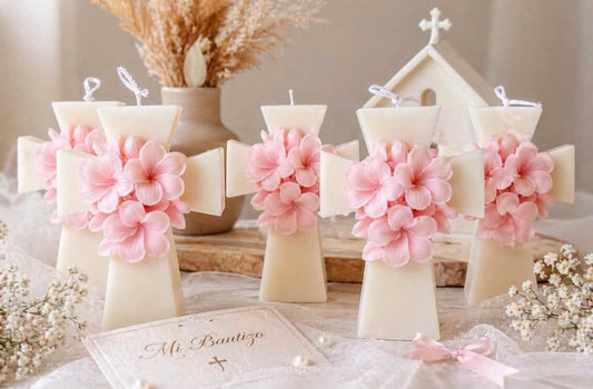 12 VELAS CRUZ SOJA + TULL Y TARJETA PERSONALIZADA