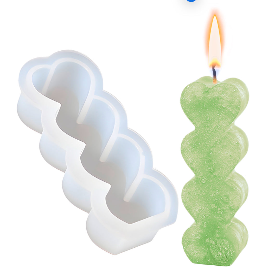 MOLDE DE SILICONA PARA VELA FORMA TORRE CON CORAZONES 3D DIY