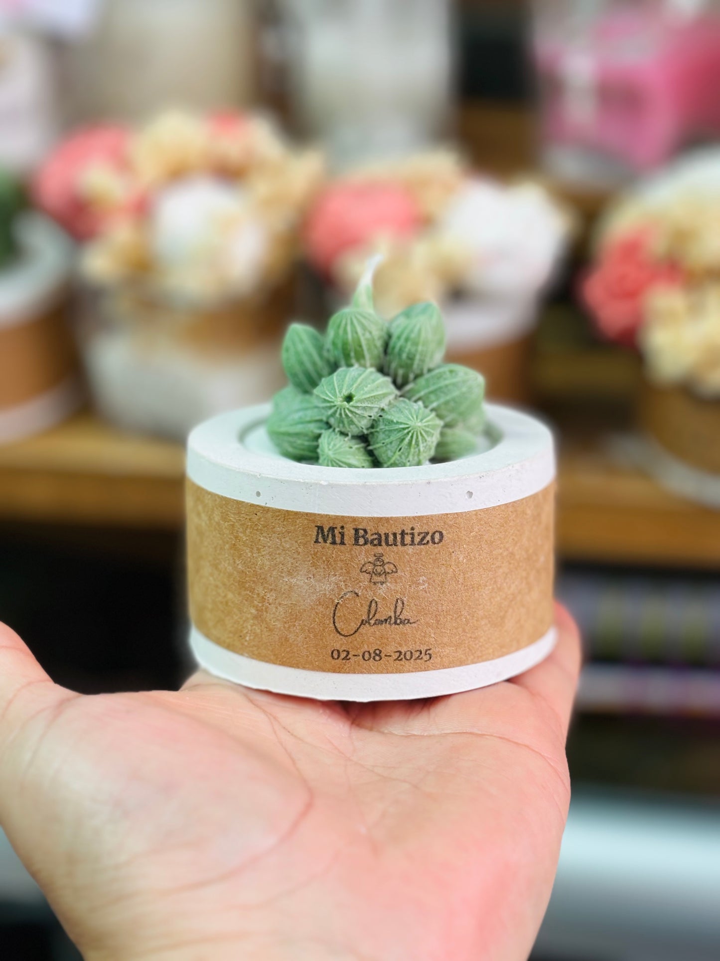 Cactus vela + maceta + personalización docena